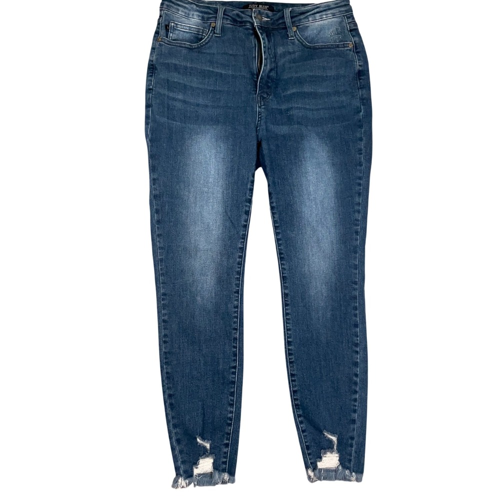 Judy Blue Skinny Jeans Women 13/31 Medium Blue JB88425 Distressed Frayed Hem